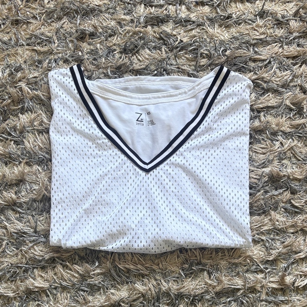 Zella White Mesh V-Neck Tank with Black Trim - Picture 7 of 7